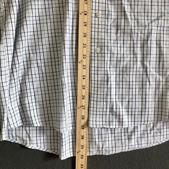 Button Up Dress Shirt Men's Sz L White Long Sleeve Blue Checkered George Western - Picture 4 of 13